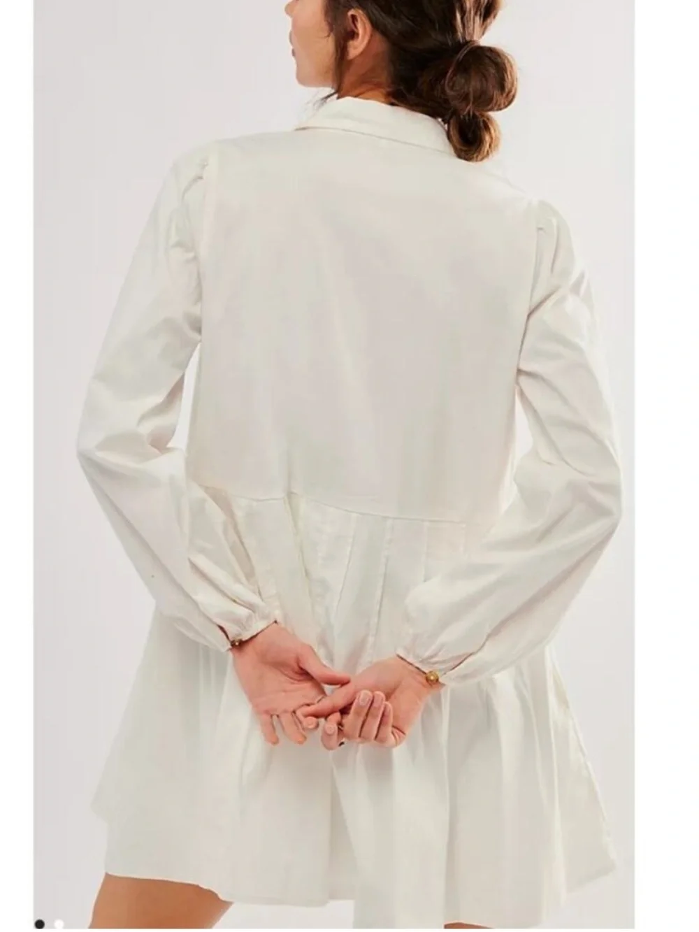 NWT Free People marvelous Mia long sleeve Button-Front Ivory Mini Shirt Dress XS - Picture 2 of 16